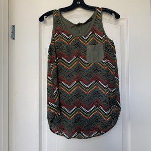 Olive Green Chevron Patterned Flowy Tank Top